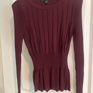 Ann Taylor Deep Burgundy Ribbed Blouse